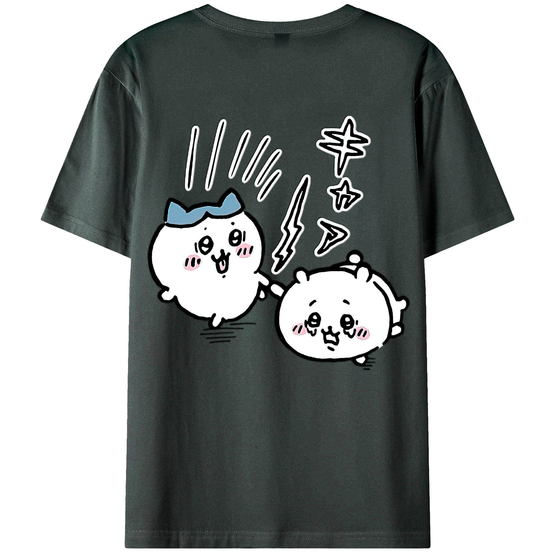 （画像用） ちいかわ ハチワレ Chii-kawa hachiware 綿100％ メンズ半袖Tシャツ（バックプリント） 通気性